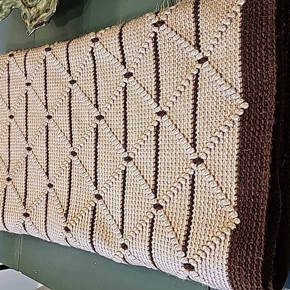 Hand Crocheted afgan. Brown and tan. Beautifully crafted. About 60" by 60". No - Picture 6 of 6